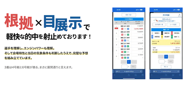 ボートレースナウの的中画面