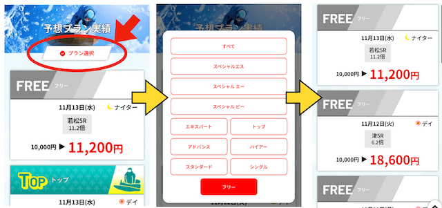 競艇ラッシュの的中実績の絞り込み機能